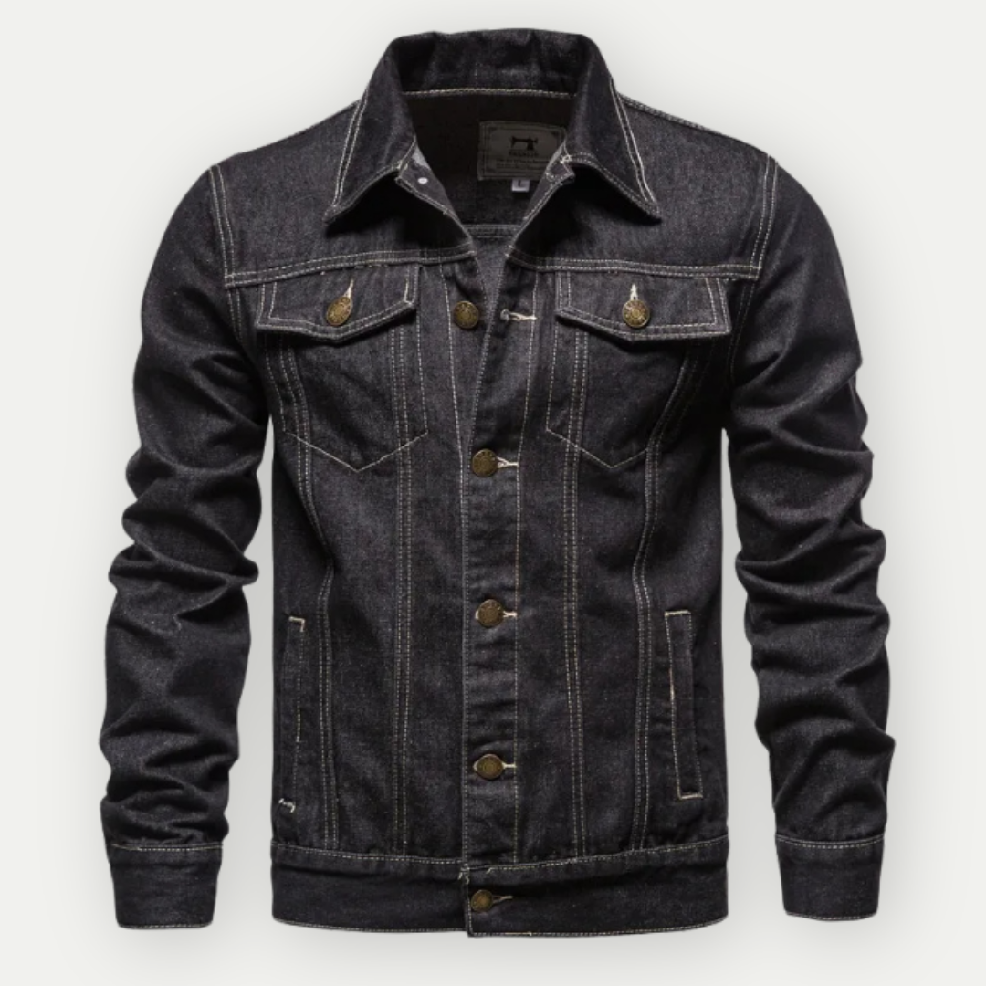 Veste Jean Noir Homme Boutons Argent - LuxeStyle