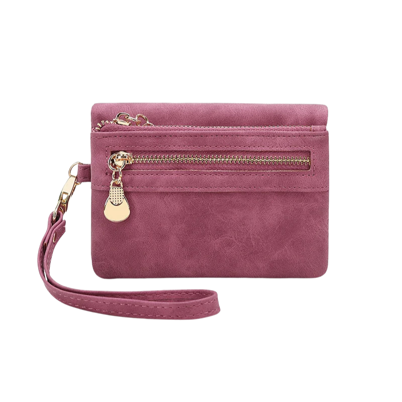 Porte-monnaie zippé femme avec poignée et compartiments latéraux
