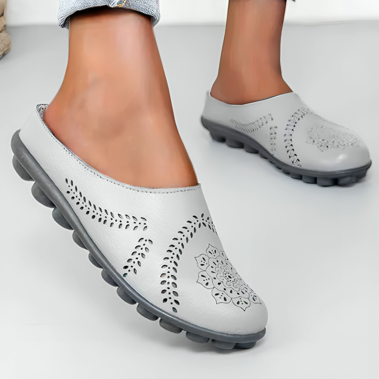 Mocassins Femmes Plates à Bout Rond et Cuir Lisse