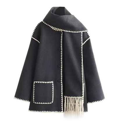 Manteau Femme Élégant en Laine avec Écharpe Élégante