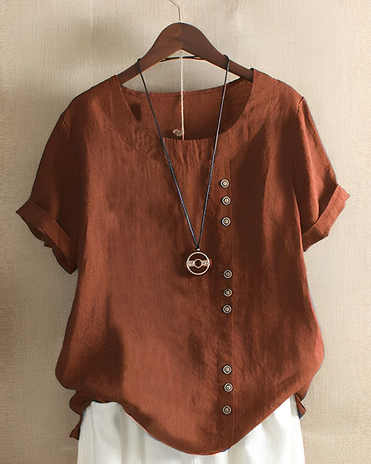 Blouse Décontractée Manches Courtes Col Rond pour Femme