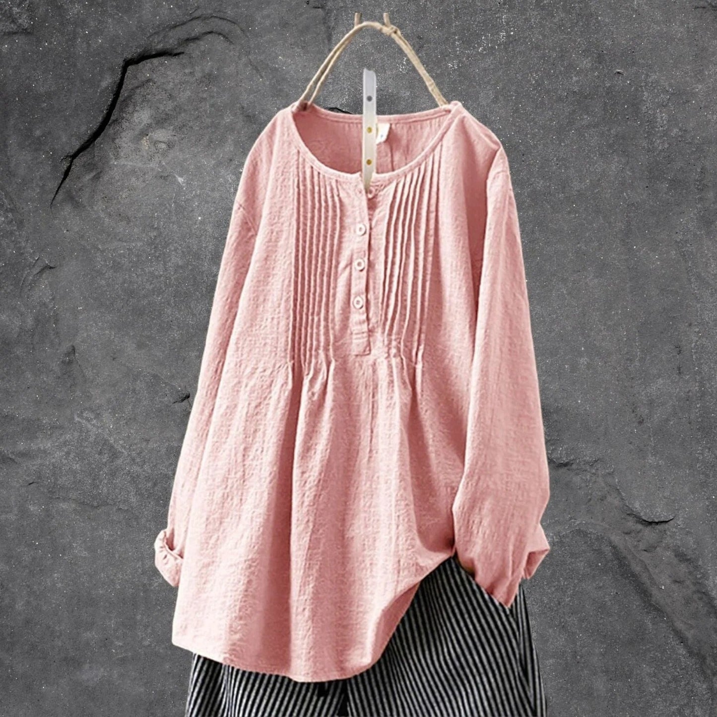 Blouse Été Féminine - Blouse Légère à Manches Longues avec Boutons et Plis