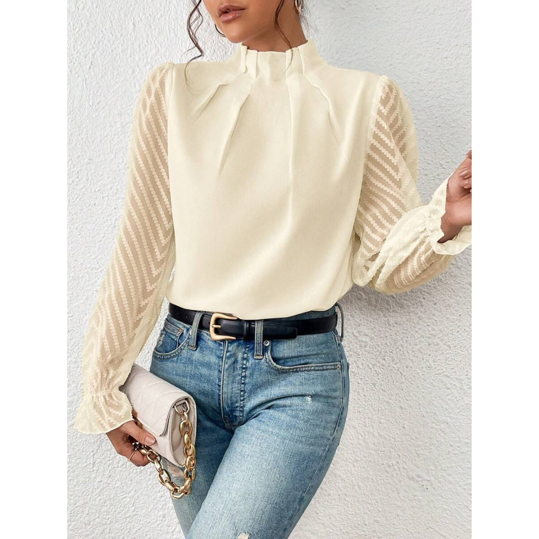 Blouse Élégante Col Montant Manches Longues