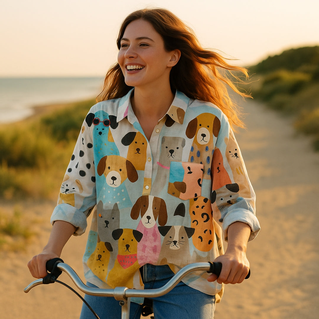 Chemise Amusante Avec Chiens Et Manches Longues