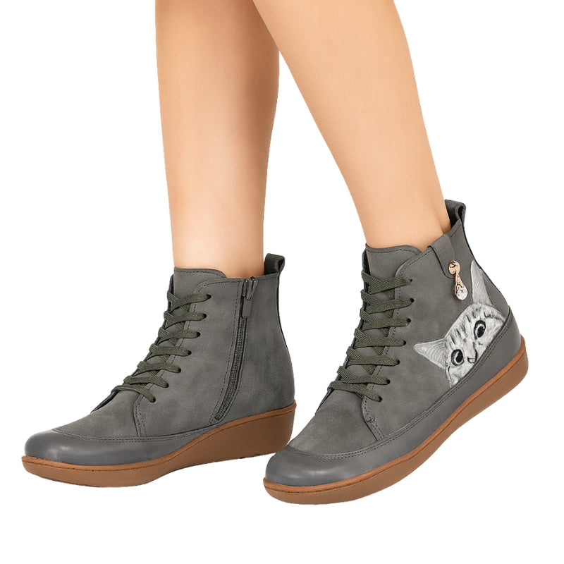 Bottines Mignonnes à Bout Rond Chat Féminin