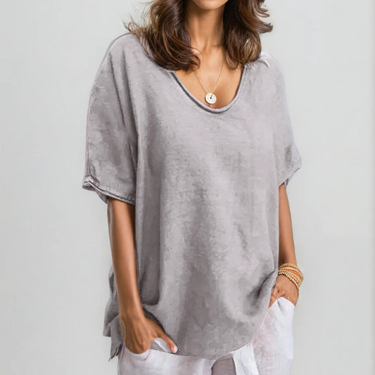 Élina | T-shirt Décontracté À Col En V Pour Femmes | Oversized