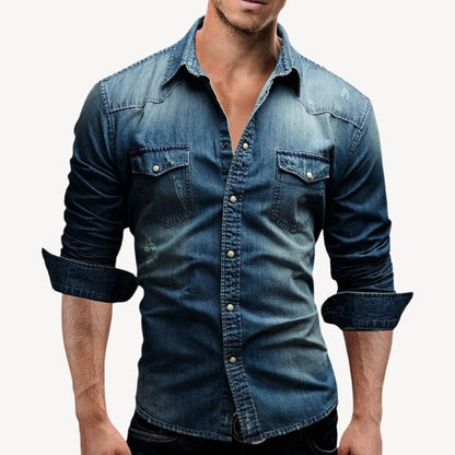 Chemise denim cowboy pour homme - Manches longues - LuxeStyle