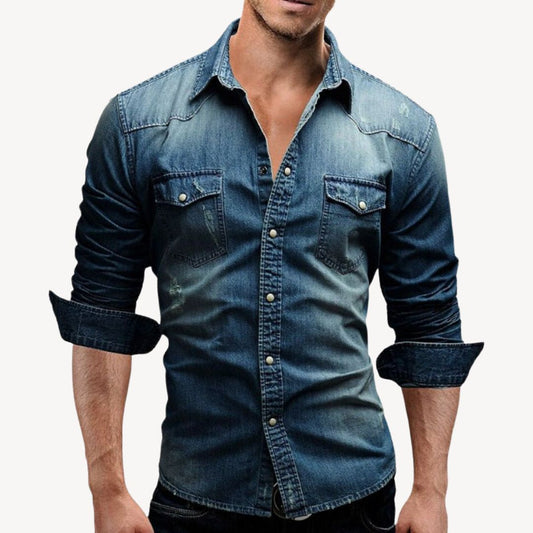 Chemise denim cowboy pour homme - Manches longues - LuxeStyle