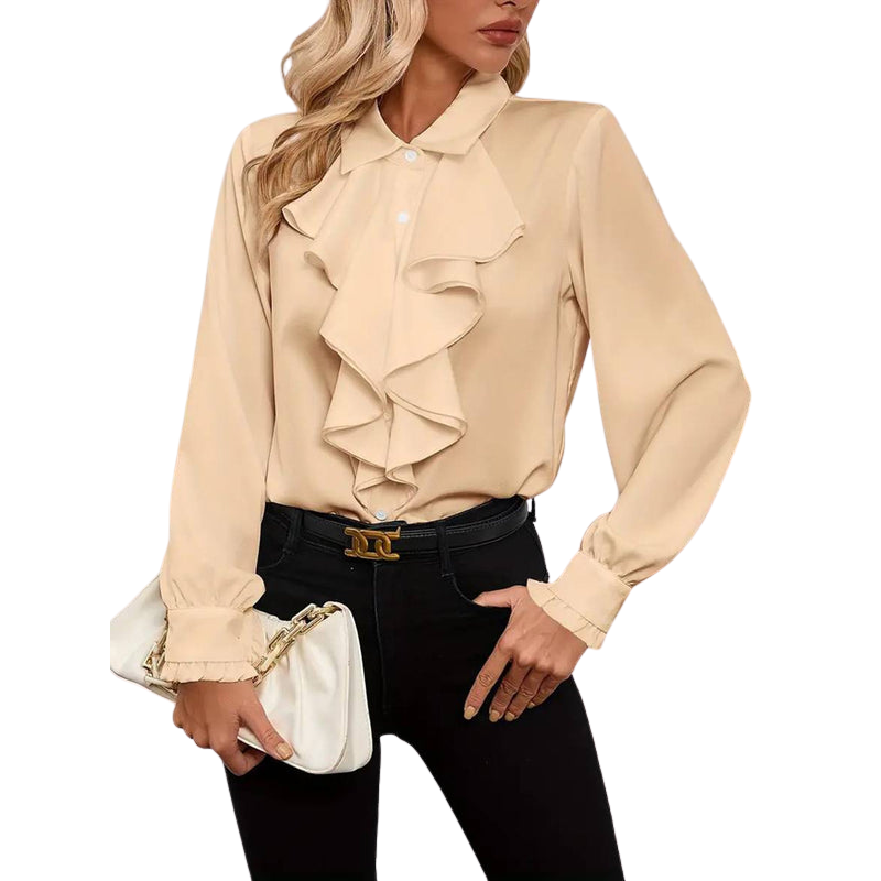 Blouse Féminine à Manches Bouffantes et Col Volanté