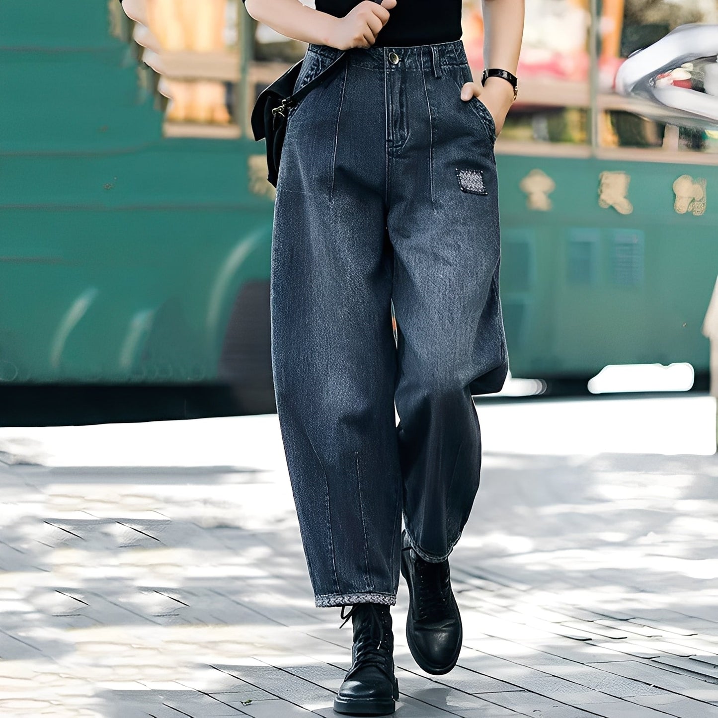 Jean Femme Taille Haute Confort avec Poches