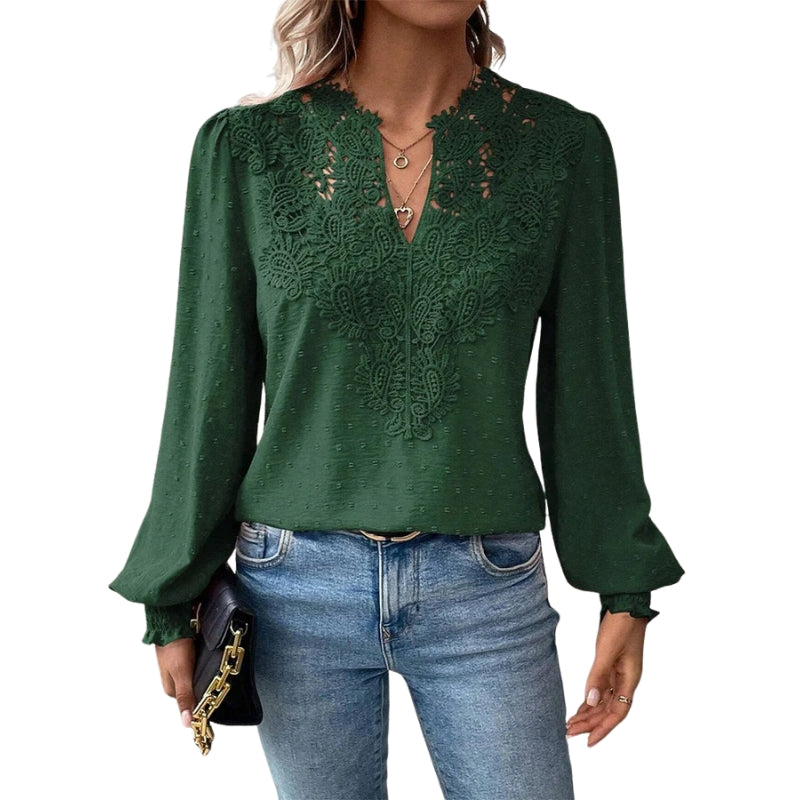 Blouse Élégante Manches Longues Dentelle Féminine