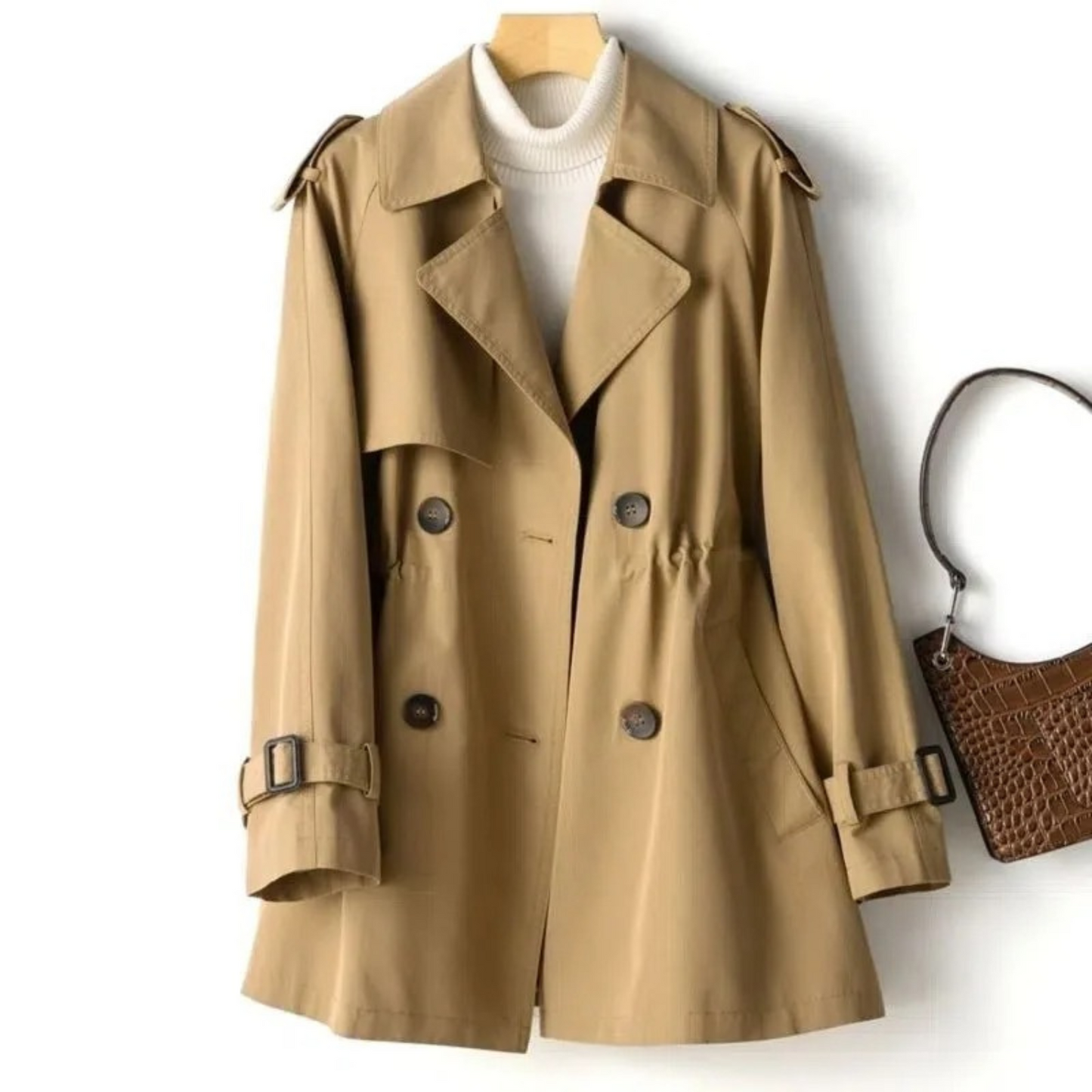 Manteau Trench Élégant Noir Femme avec Ceinture