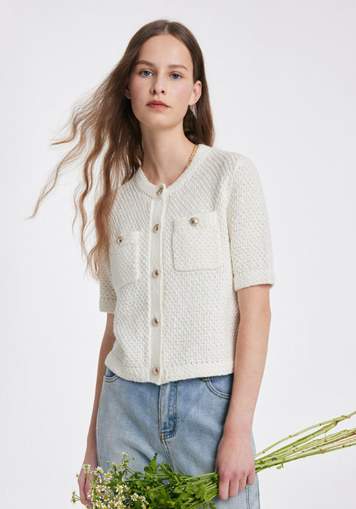 Veste femme légère à manches courtes blanc pur
