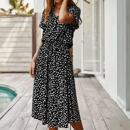 PolkaBrise™ – Robe Chemise Femme À Pois Ajustable Élégance Estivale