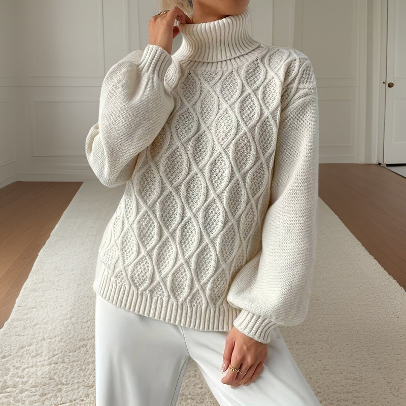 Pull Femme Col Roulé Tricoté Blanc