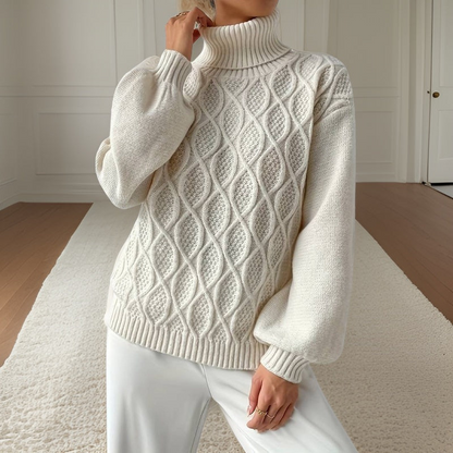 Pull Femme Col Roulé Tricoté Blanc
