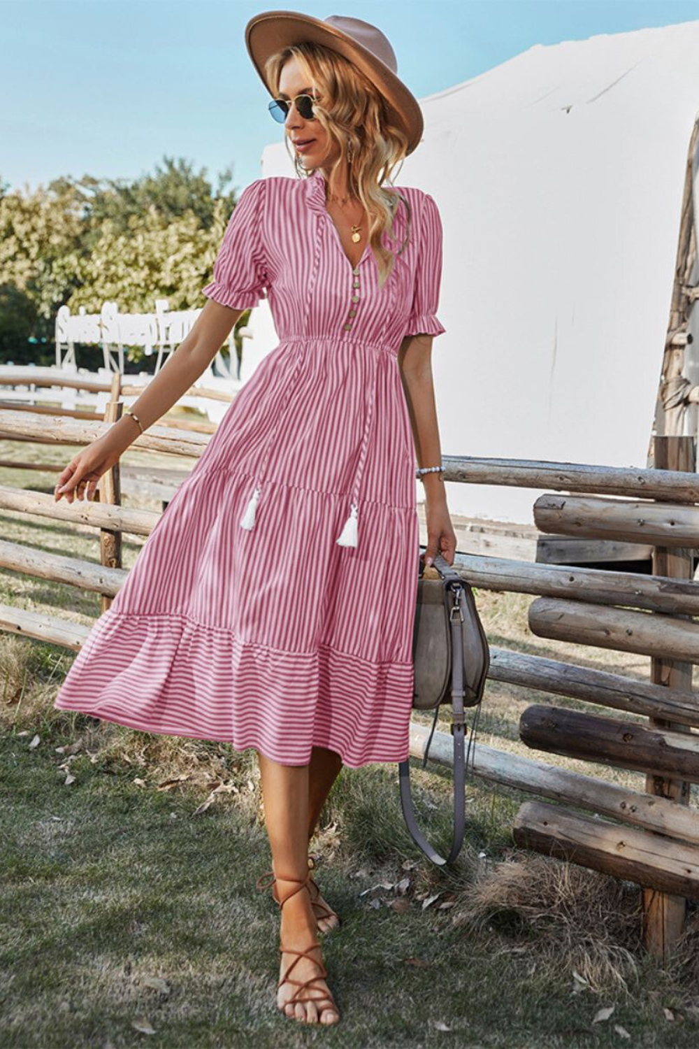 Robe Été Femmes Mi-Longue avec Ceinture Adjustable
