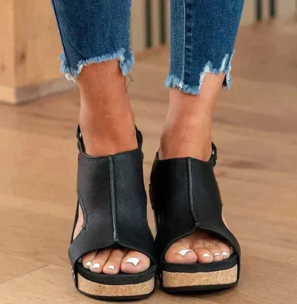 Sandales Plates-Formes Femmes en Cuir Miel