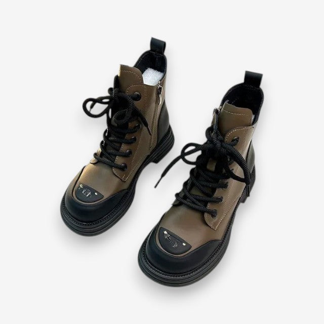 Bottes Femmes à Talon Bloc Lacets Décontractées