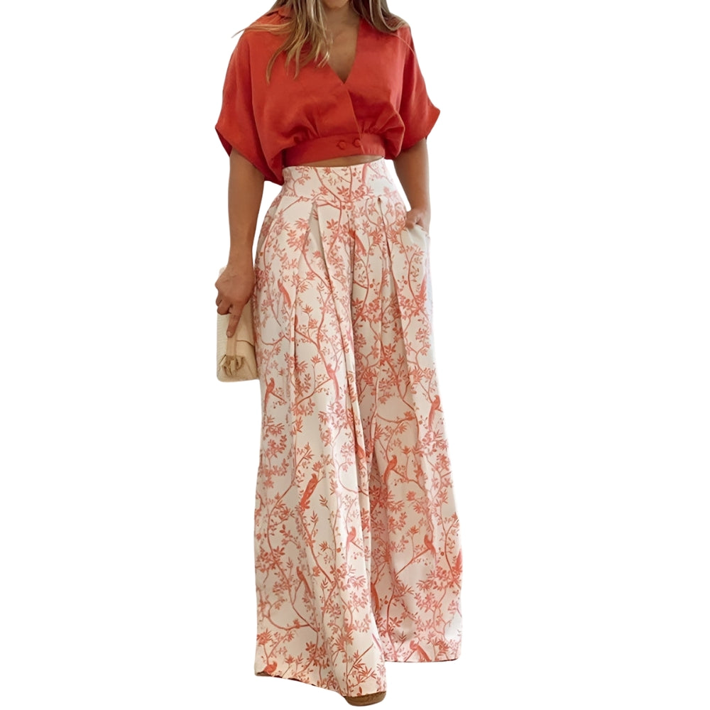 Beate - Ensemble Élégant avec Chemise à Manches Bouffantes et Pantalon Large - LuxeStyle
