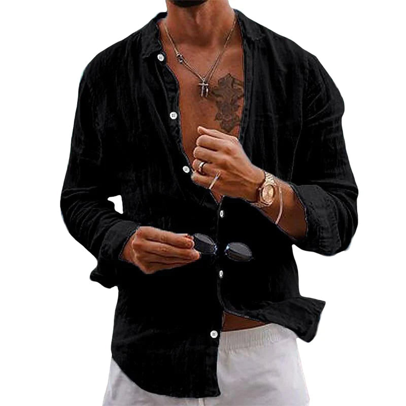 Chemise Homme Lin Fresh Élégante Manches Longues