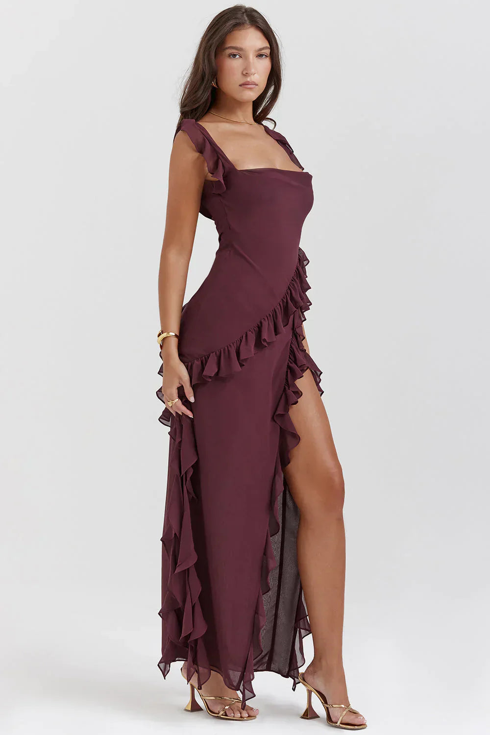 Robe Soirée Élégante Rouge Bourgogne pour Femme - LuxeStyle