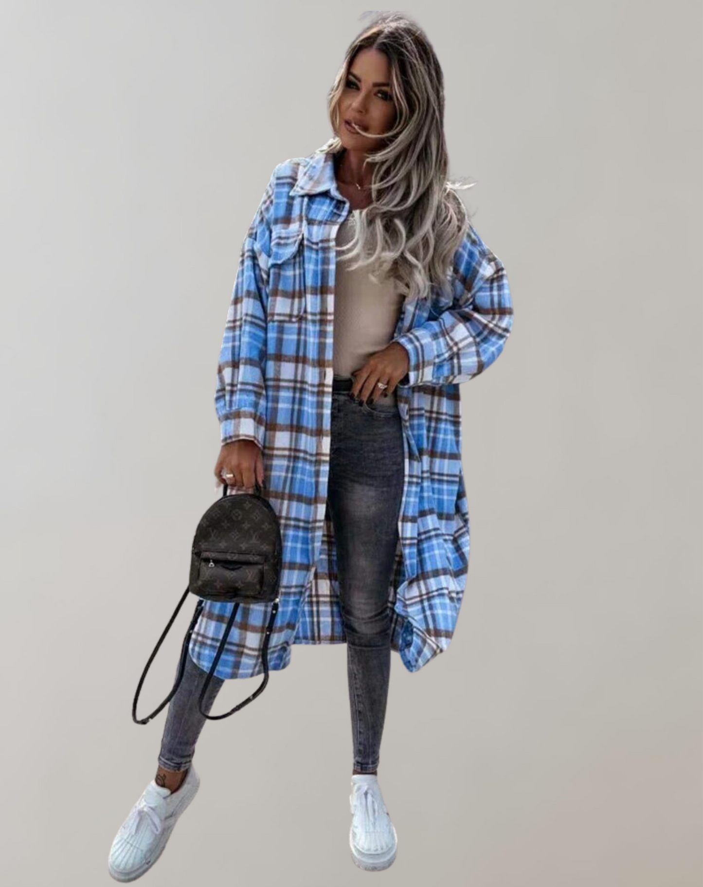 Manteau Femme Hiver Carreaux Élégant à Boutons