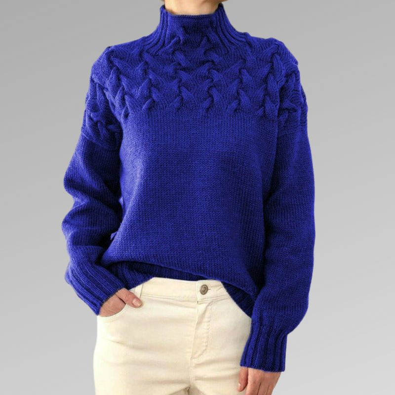 Pull Femme Laine Douce Brun Col Rond Torsadé