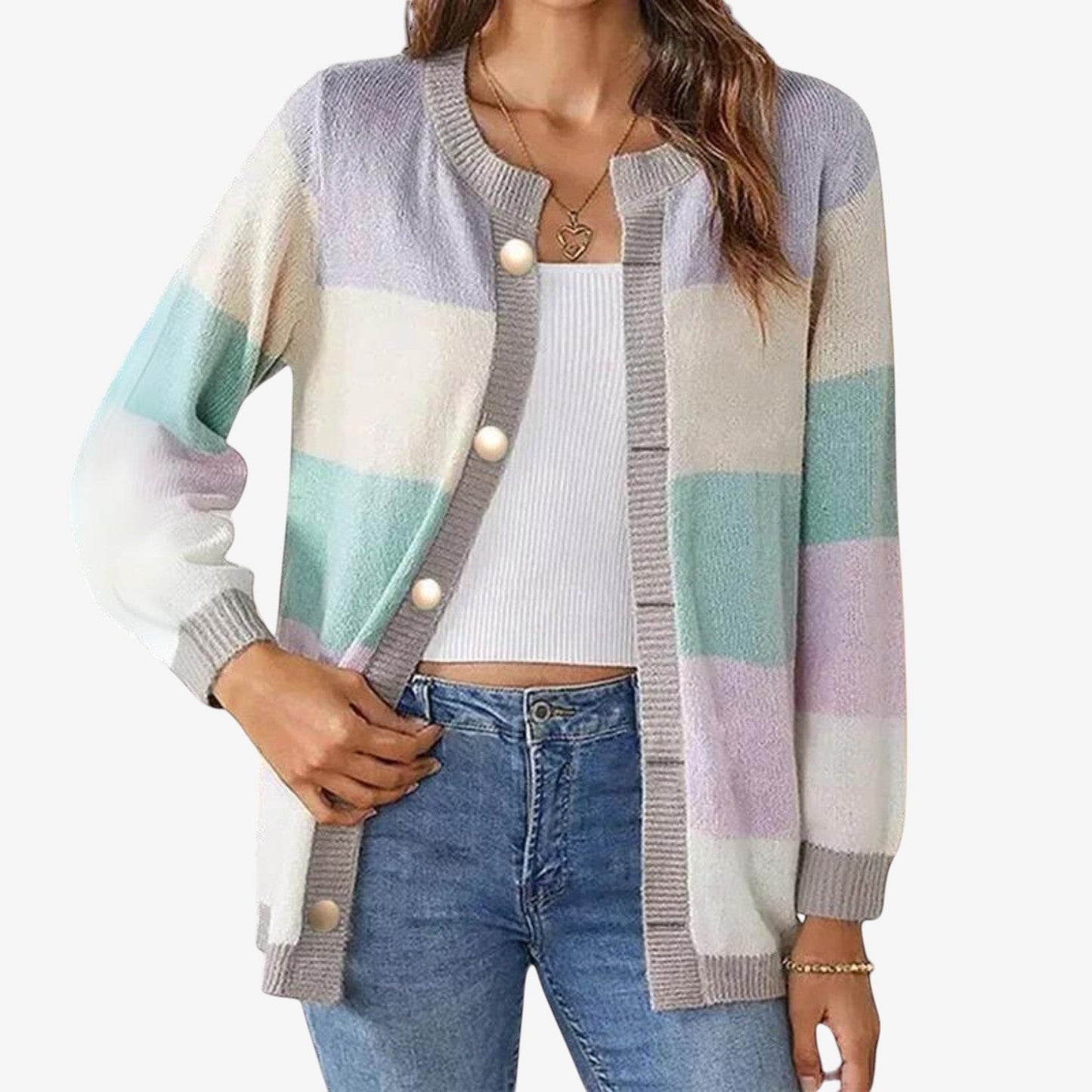 Cardigan Femme Imprimé Manches Longues Col Rond