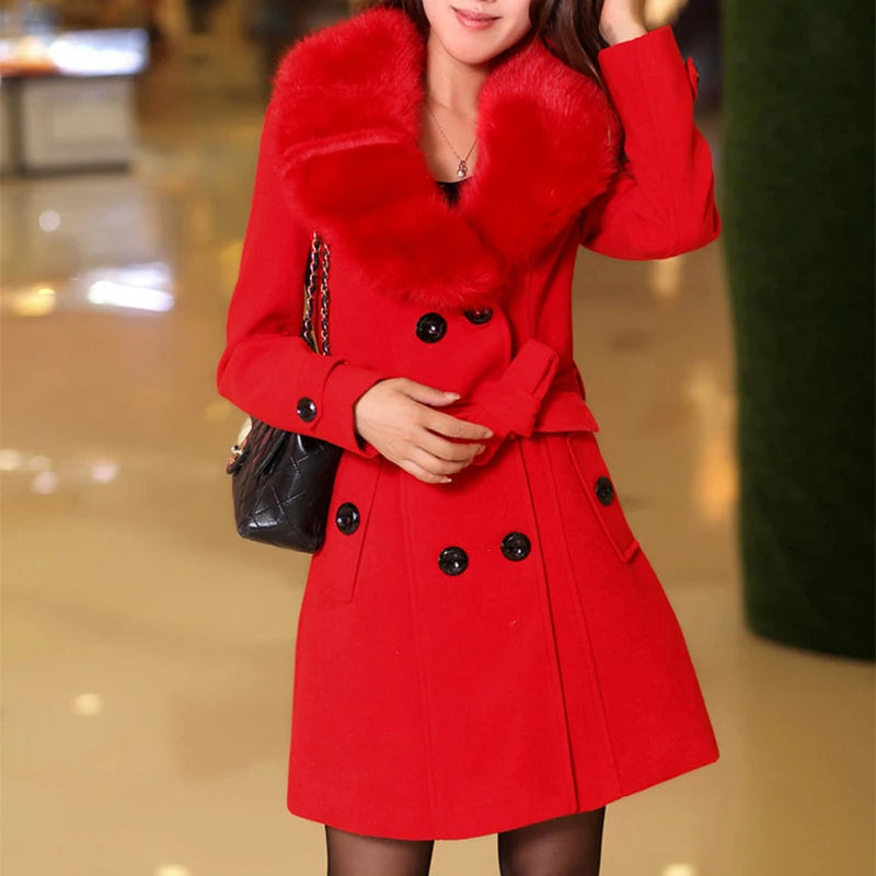 Manteau Femme Hiver Élégant avec Col Coloré