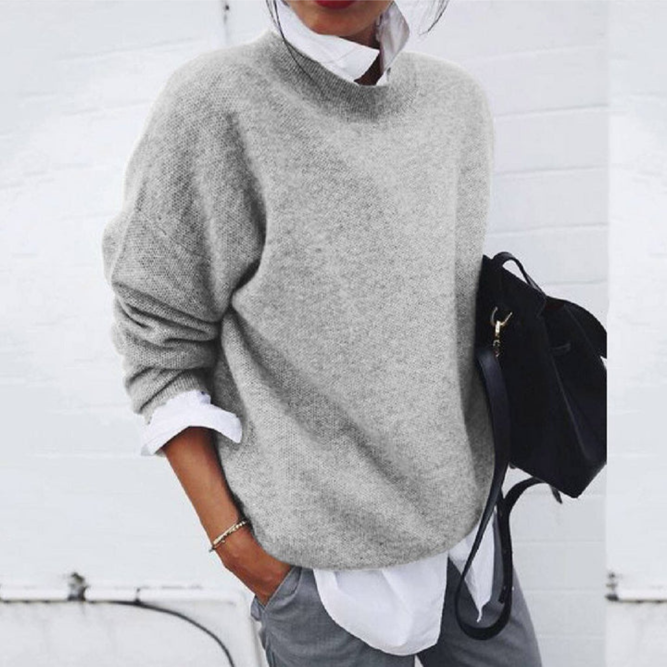 Pull Femme Hiver Douillet Col Rond Brun
