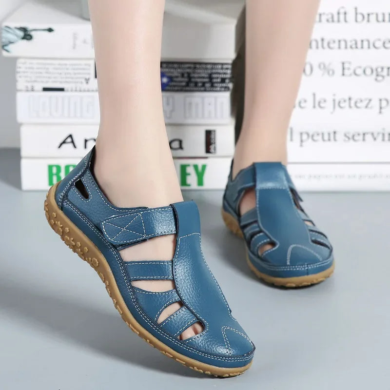 Sandales Femme Cuir Marine à Semelle Grip - LuxeStyle
