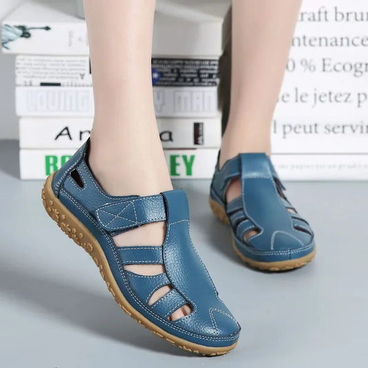 Sandales Femme Cuir Marine à Semelle Grip - LuxeStyle