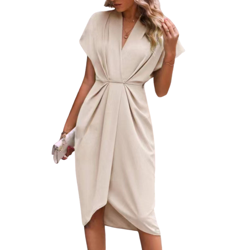Robe Femme Élégante Col en V et Fente Côté