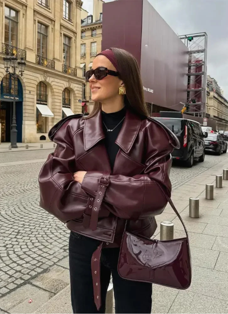 Veste Cuir Élégante Taille Grande pour Femme - LuxeStyle
