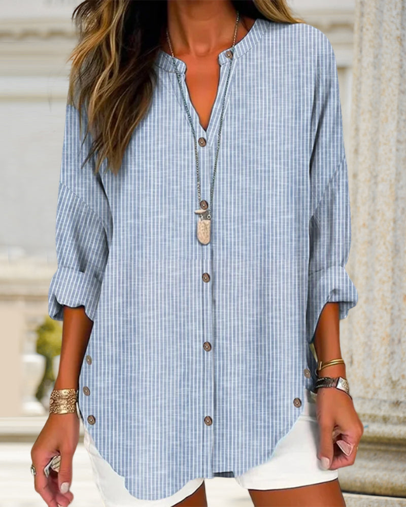 Chemise Femme Rayée Élégante à Fermeture Latérale - LuxeStyle