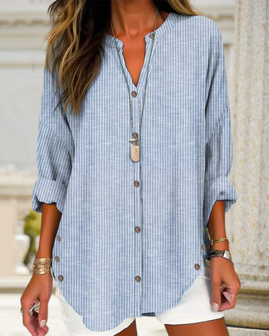Chemise Femme Rayée Élégante à Fermeture Latérale - LuxeStyle
