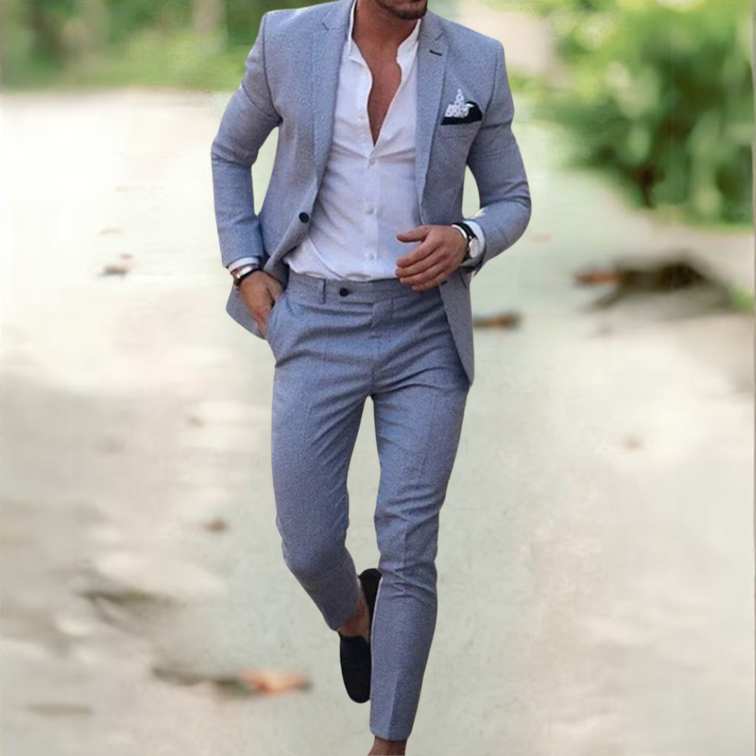 Costume Homme Noir Élégant Taille Slim avec Poche Côtelée
