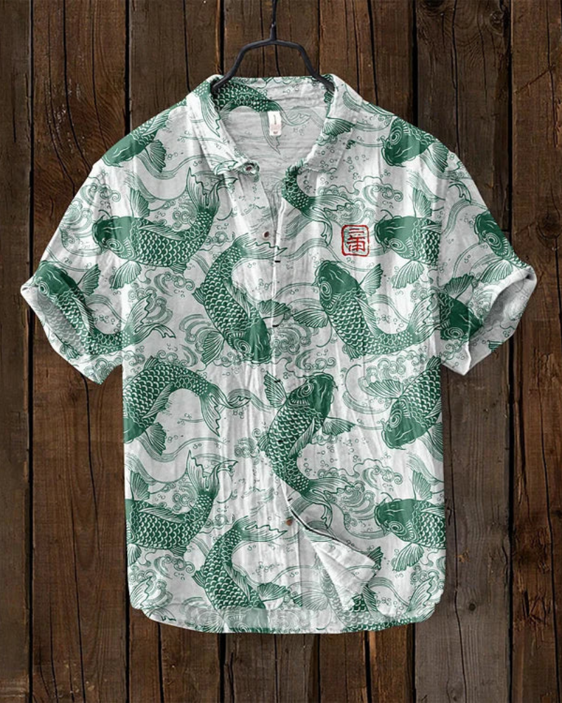 Chemise Homme Détente Manches Courtes Poissons Colorés