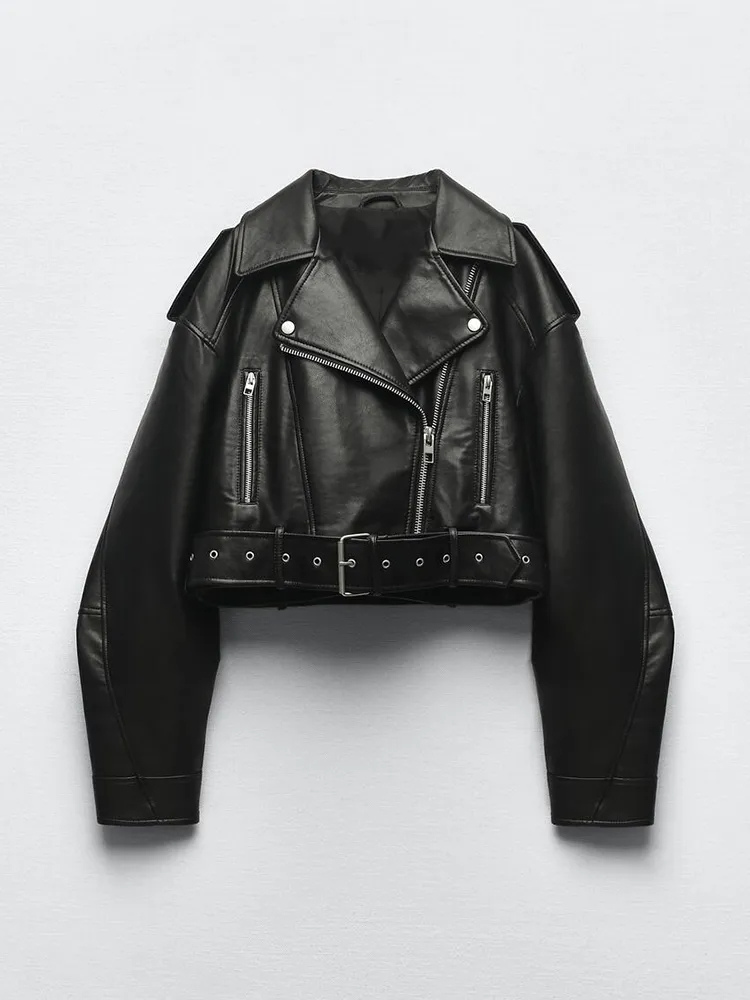 Veste Court Simili Cuir Élégante Pour Femme