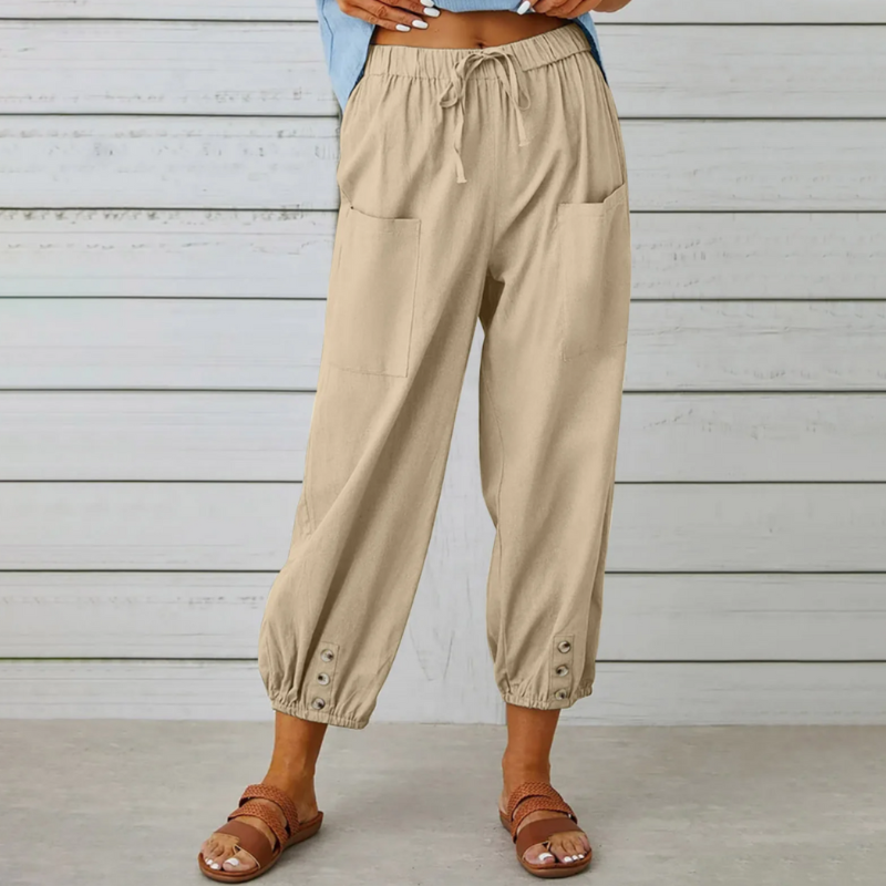 Pantalon Lin Décontracté Femme Taille Élevée