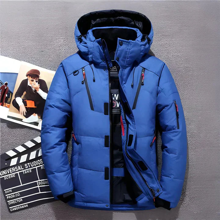 Veste Étanche Hiver Rouge Homme avec Capuchon