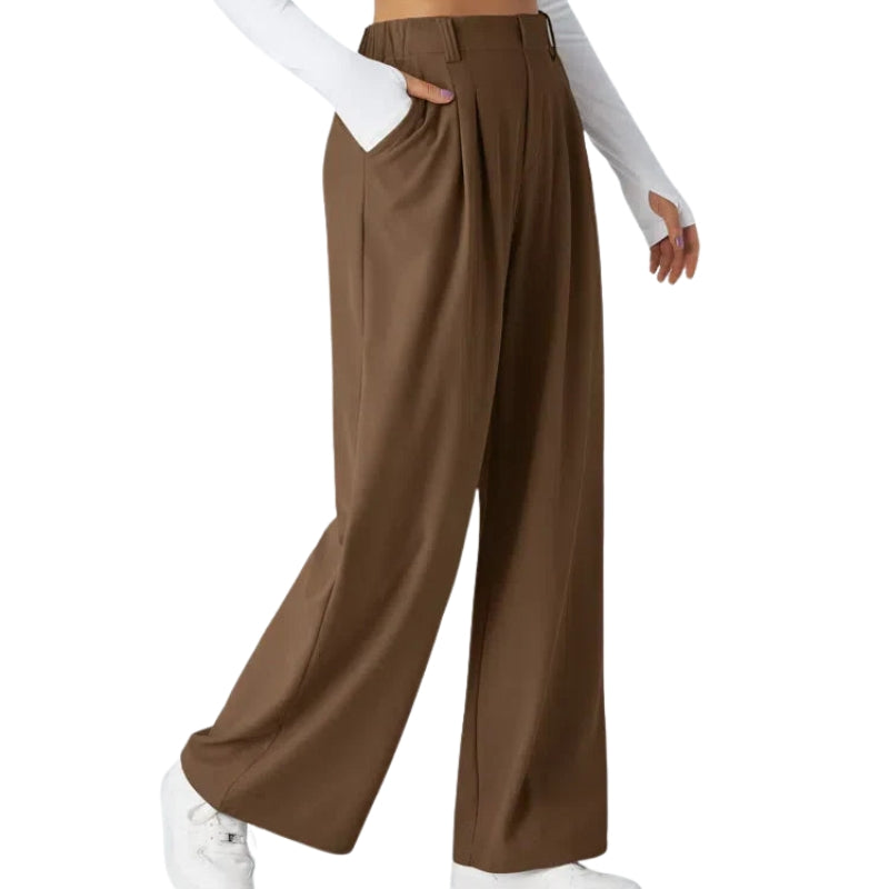 Pantalon Femme Élégant Taille Haute avec Poches Côtelées