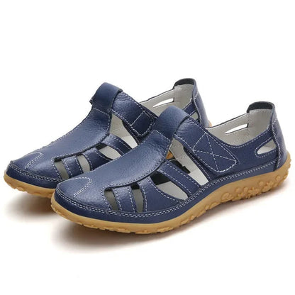 Sandales Femme Cuir Marine à Semelle Grip