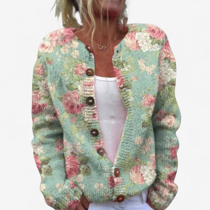 Cardigan Femme Imprimé Manches Longues Boutonné
