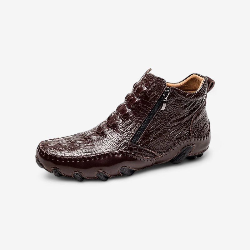 Bottes Cuir Croco avec Fermeture Éclair et Semelle Renforcée