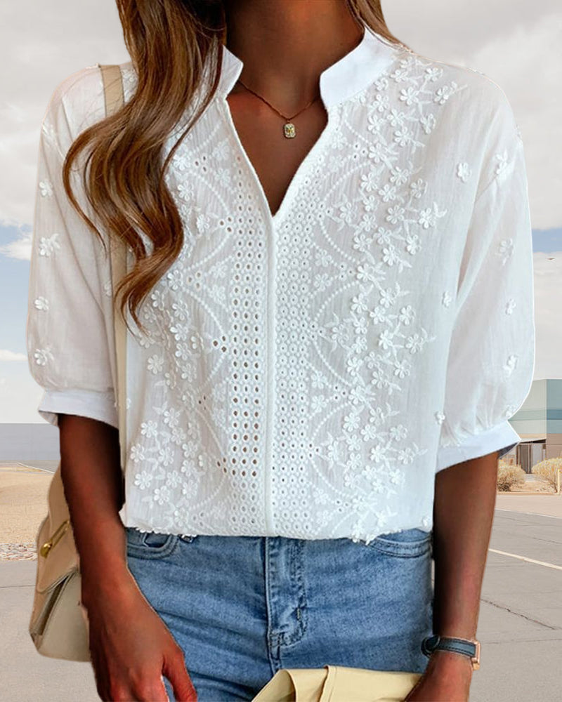 Blouse Féminine Chic – Haut Décontracté avec Manches Volume & Coupe Relaxe