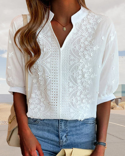 Blouse Féminine Chic – Haut Décontracté avec Manches Volume & Coupe Relaxe