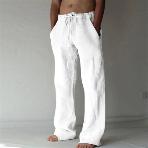 Pantalon Homme Lin Élégant Taille Grande