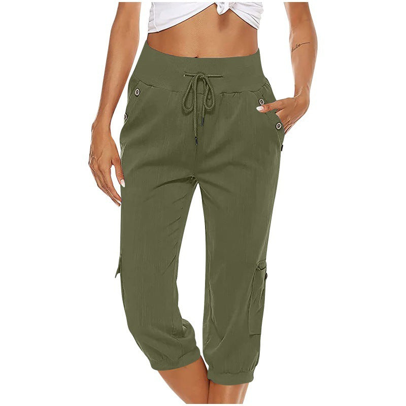 Pantalon court femme confortable avec poches élastiques